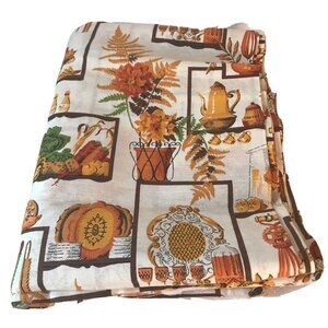 Vtg retro fabric brown kitchen country barkcloth fruit flowers coffee 7.22 Yds